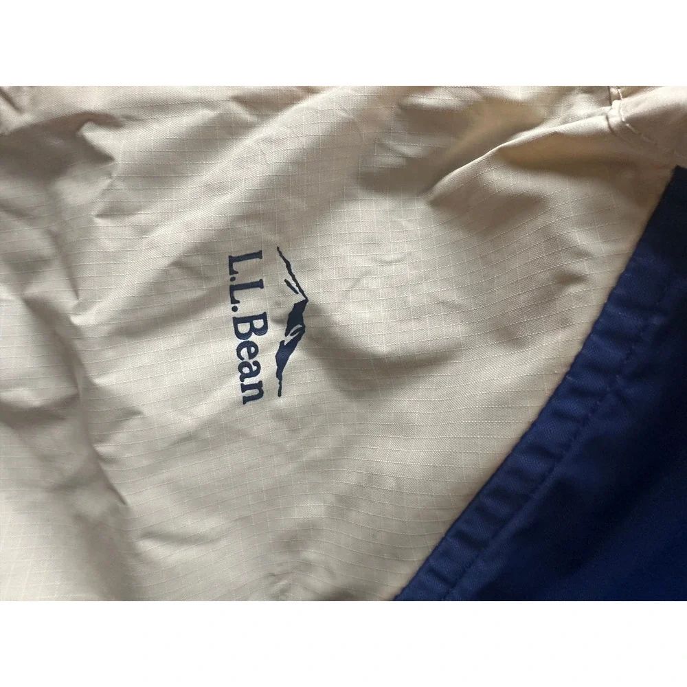 LL Bean Kids Discovery Rain Jacket Colorblock Windbreaker Blue Green Tan Size 8
